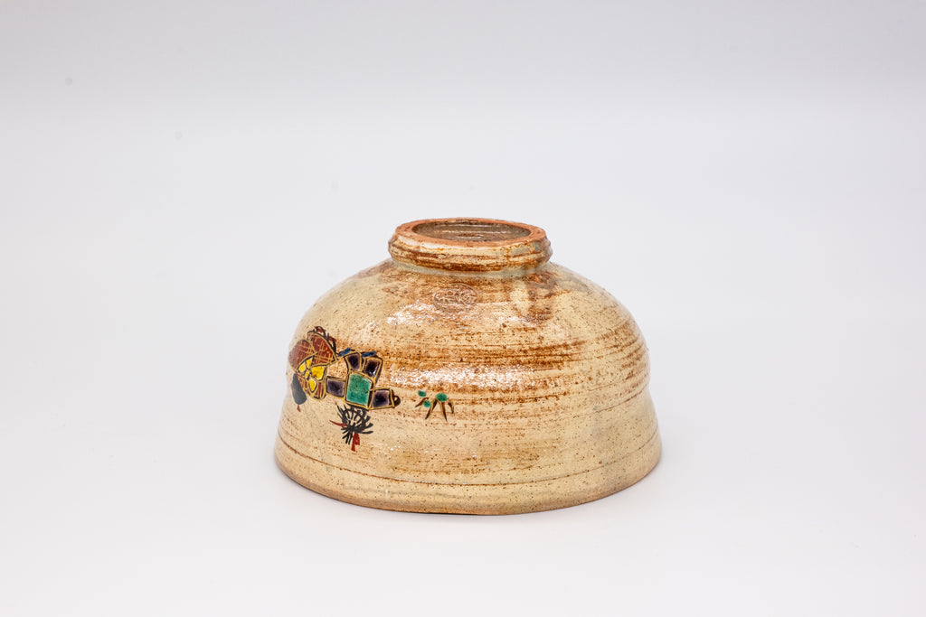Vintage Japanese Iro-e Matcha Bowl with Procession Motif