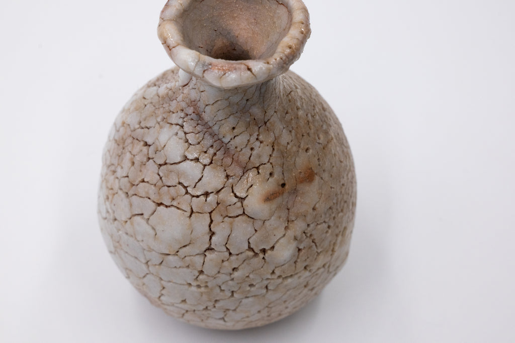 Vintage Japanese Shino Sake Bottle & Mini Vase