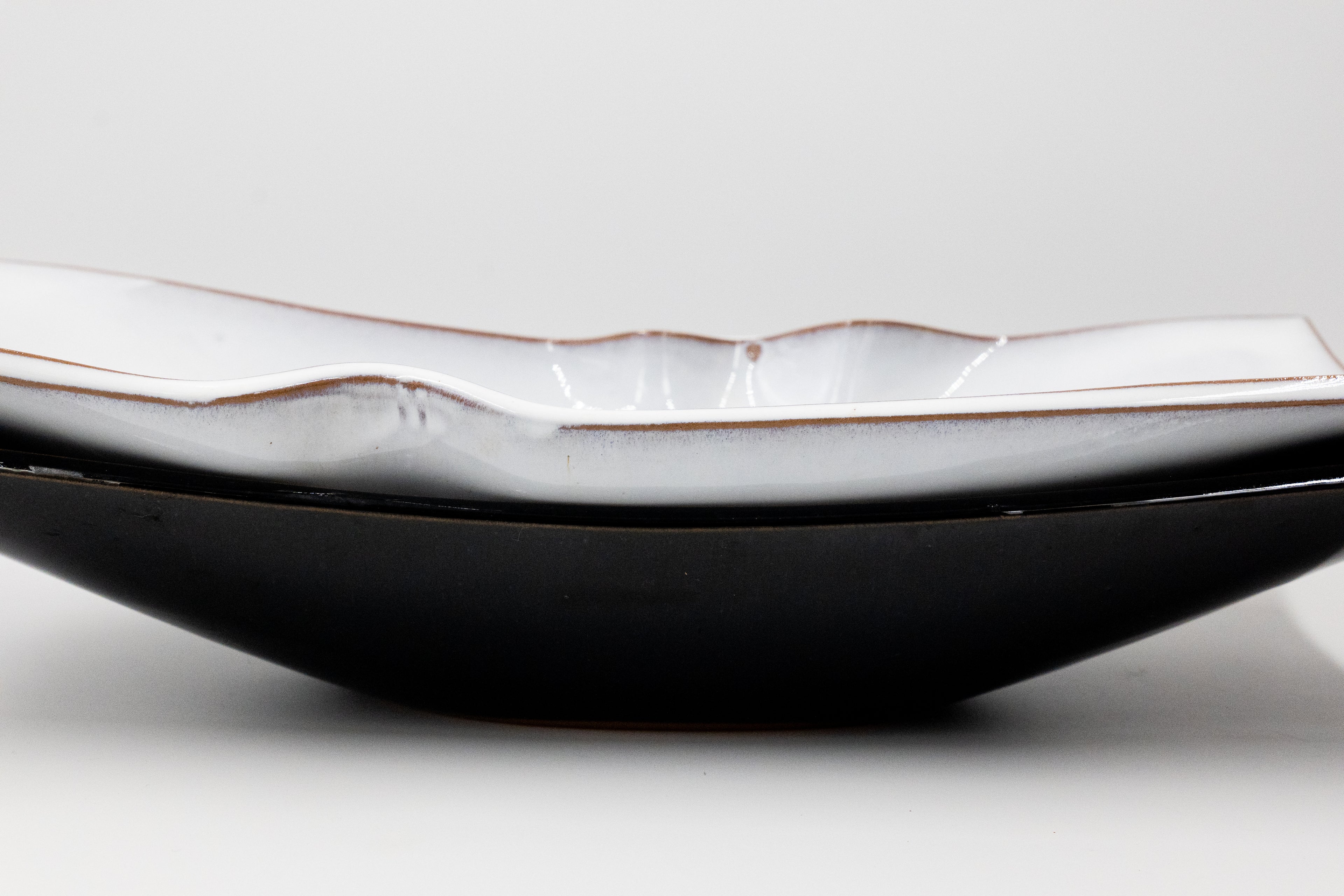 Vintage Japanese Sculptural Serving Platters - Black & White Pair