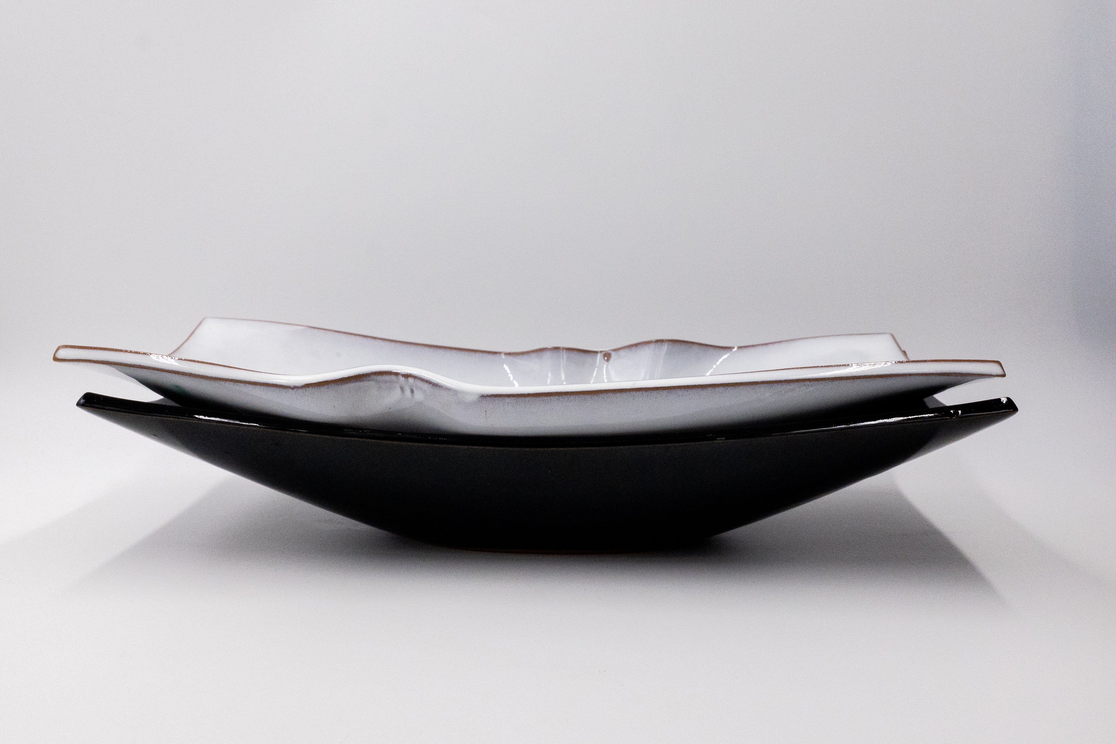 Vintage Japanese Sculptural Serving Platters - Black & White Pair