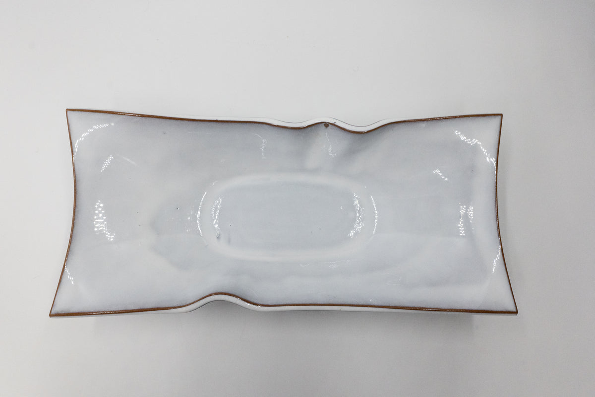 Vintage Japanese Sculptural Serving Platters - Black & White Pair