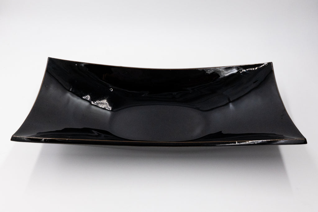 Vintage Japanese Sculptural Serving Platters - Black & White Pair