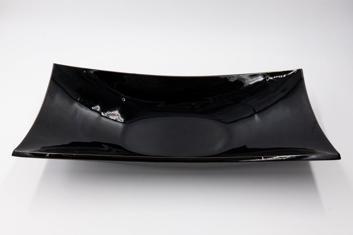 Vintage Japanese Sculptural Serving Platters - Black & White Pair