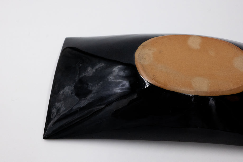 Vintage Japanese Sculptural Serving Platters - Black & White Pair